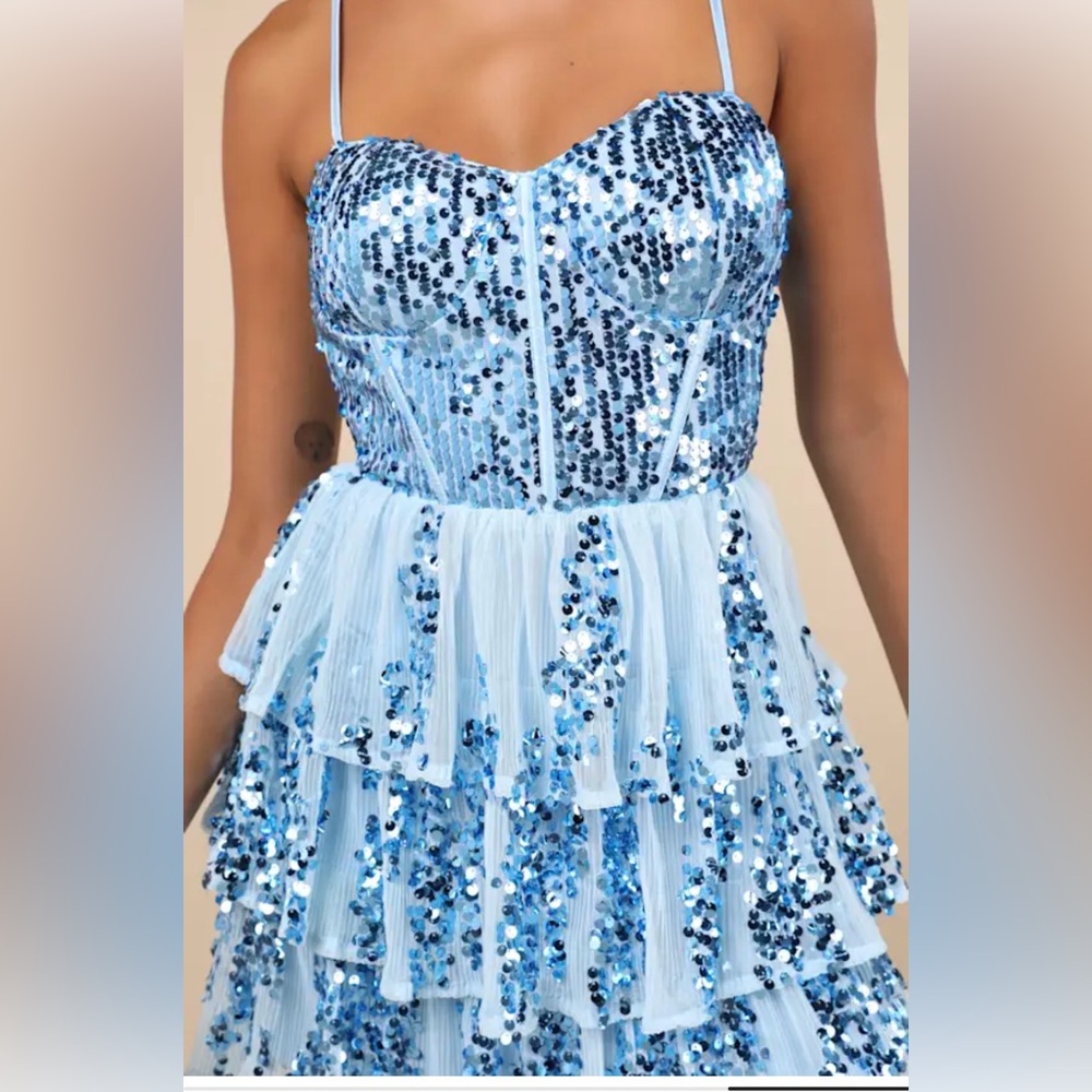 Lulu's Light Blue Sequin Strapless Mini Dress
